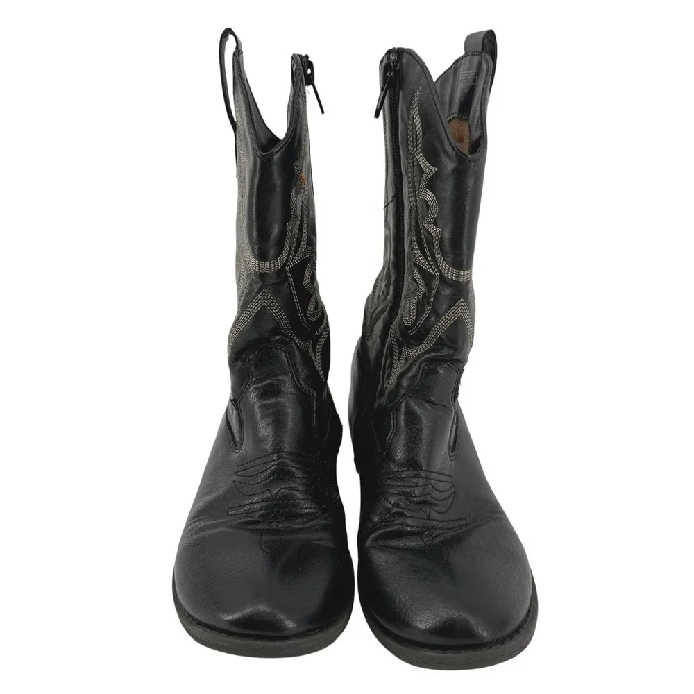 Frye and Co Bailey Stitch Kids Black Western Cowboy Boots Size 4 Zip Up OAB-01